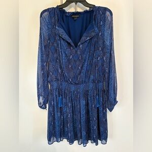Blue Patterned Long Sleeve Dress